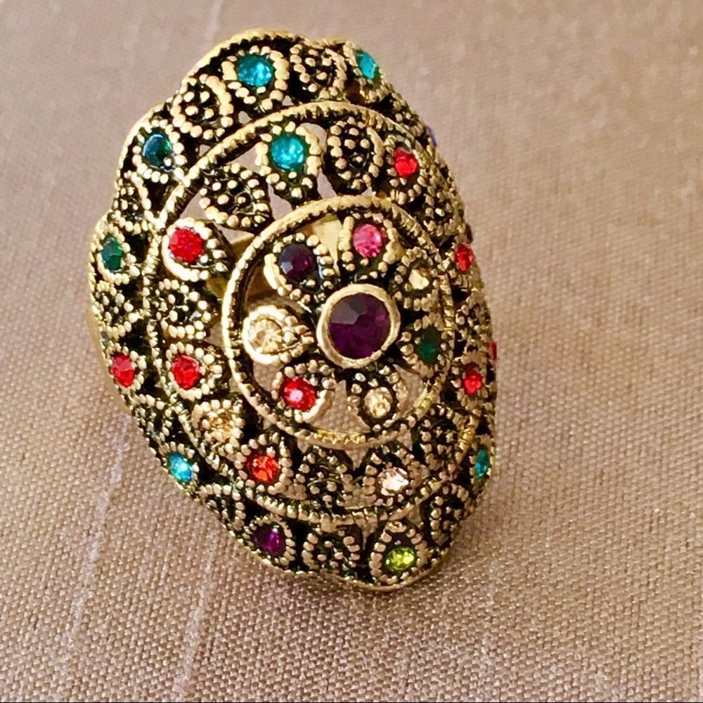 Turkish Multi Color Crystal Statement Cocktail Ring - Picture 3 of 8